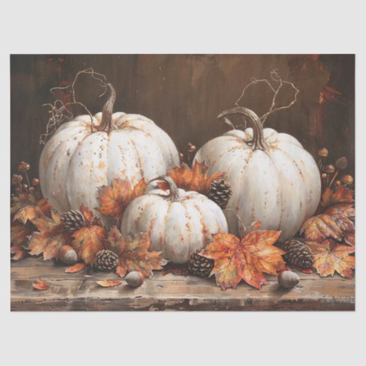 Witte Pompoenen  Olieverfschilderij Decoupage Tissuepapier (Voorkant)