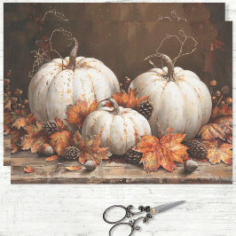 Witte Pompoenen Olieverfschilderij Decoupage Tissuepapier