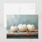 Witte pompoenen op een vintage blauwe tafel briefkaart (Voorkant / Achterkant)