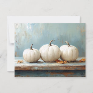 Witte pompoenen op een vintage blauwe tafel briefkaart