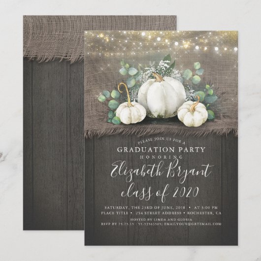 Witte pompoenen rustieke land Herfst Afstuderen Kaart (Voorkant / Achterkant)