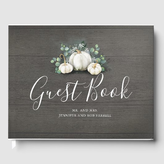 Witte pompoenen rustieke land herfst bruiloft gastenboek (Voorkant)