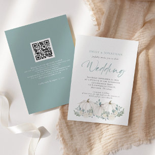 Witte Pompoenen Thee groene Bladeren QR Code Trouw Kaart