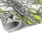 Witte pony-bloemen en -moten cadeaupapier (Rol Hoek)