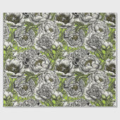 Witte pony-bloemen en -moten cadeaupapier (Vlak)