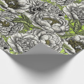 Witte pony-bloemen en -moten cadeaupapier (Hoek)