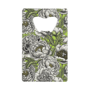 Witte pony-bloemen en -moten creditkaart flessenopener