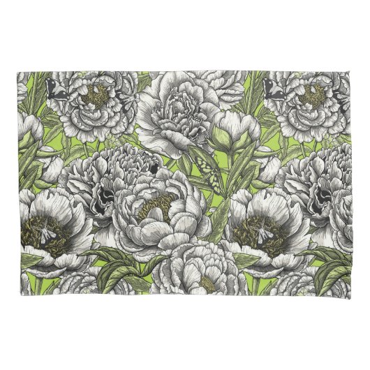 Witte pony-bloemen en -moten kussensloop (Voorkant-Links)