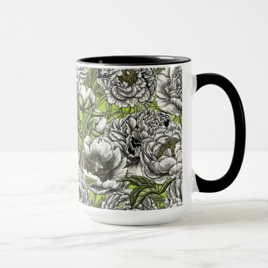 Witte pony-bloemen en -moten mok (Rechts)