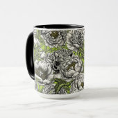 Witte pony-bloemen en -moten mok (Voorkant links)