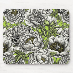 Witte pony-bloemen en -moten muismat