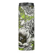 Witte pony-bloemen en -moten thermosbeker (Achterkant)