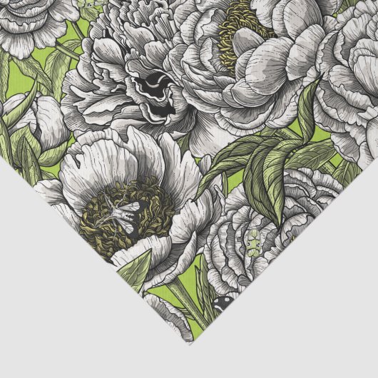 Witte pony-bloemen en -moten tissuepapier (Detail)