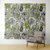 Witte pony-bloemen en -moten wandkleed (In Situ (horizontaal))