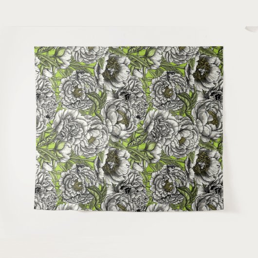 Witte pony-bloemen en -moten wandkleed (Voorkant (horizontaal))