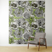 Witte pony-bloemen en -moten wandkleed (In situ)