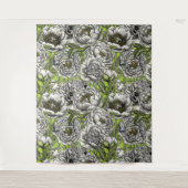 Witte pony-bloemen en -moten wandkleed (Voorkant)