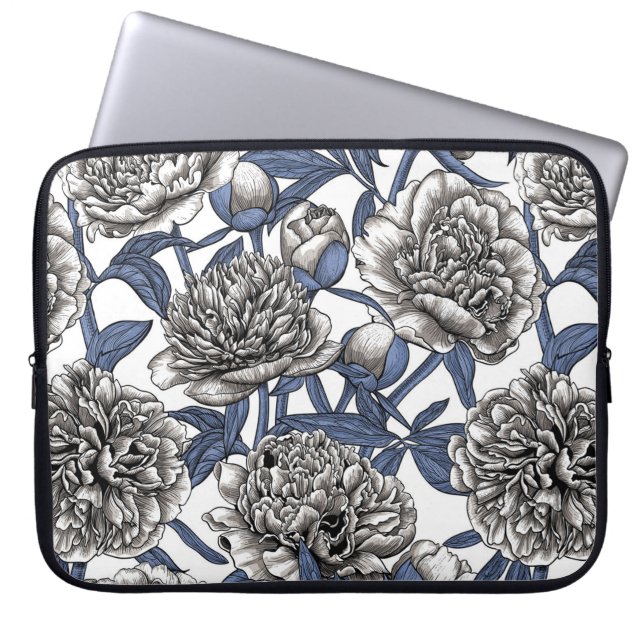 Witte pony bloemen laptop sleeve (Voorkant)
