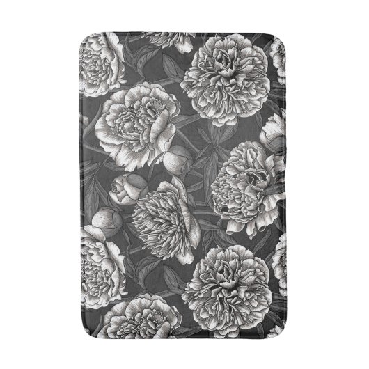 Witte pony bloemen op donkergrijs badmat (Voorkant Verticaal)