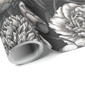 Witte pony bloemen op donkergrijs cadeaupapier (Rol Hoek)