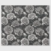 Witte pony bloemen op donkergrijs cadeaupapier (Vlak)