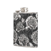 Witte pony bloemen op donkergrijs heupfles (Links)