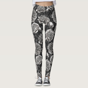 Witte pony bloemen op donkergrijs leggings