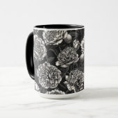 Witte pony bloemen op donkergrijs mok (Voorkant links)