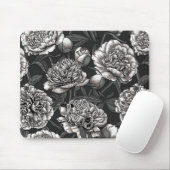 Witte pony bloemen op donkergrijs muismat (Met muis)