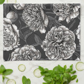 Witte pony bloemen op donkergrijs theedoek (Gevouwen)