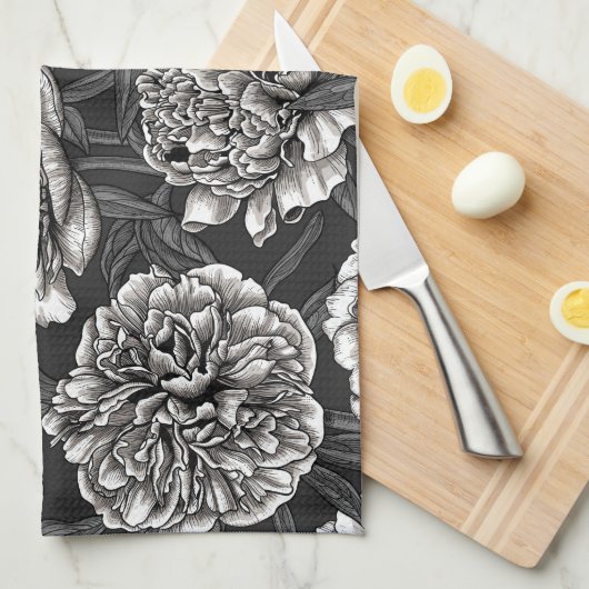 Witte pony bloemen op donkergrijs theedoek (Quarter Fold)