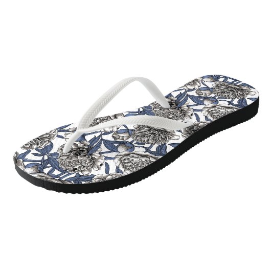 Witte pony bloemen teenslippers (Schuin)