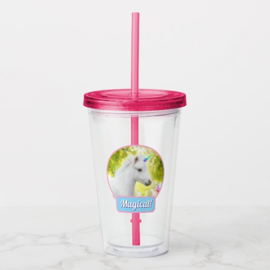 Witte Pony Eenhoorn Acryl Drinkbeker (Voorkant)