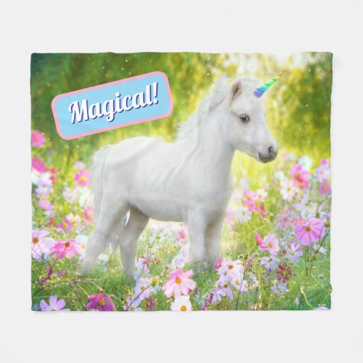 Witte Pony Eenhoorn Fleece Deken (Voorkant (Horizontaal))