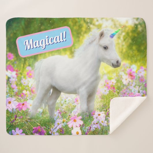 Witte Pony Eenhoorn Sherpa Deken (Voorkant (horizontaal))