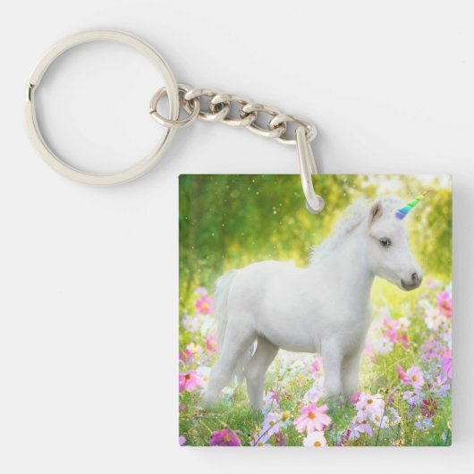 Witte Pony Eenhoorn Sleutelhanger (Voorkant)