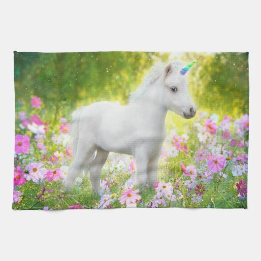 Witte Pony Eenhoorn Theedoek (Horizontaal)