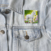 Witte Pony Eenhoorn Vierkante Button 5,1 Cm (In situ)