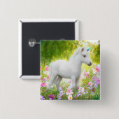 Witte Pony Eenhoorn Vierkante Button 5,1 Cm (Voorkant /achterkant)