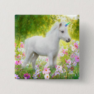 Witte Pony Eenhoorn Vierkante Button 5,1 Cm