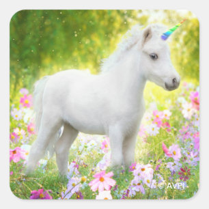 Witte Pony Eenhoorn Vierkante Sticker