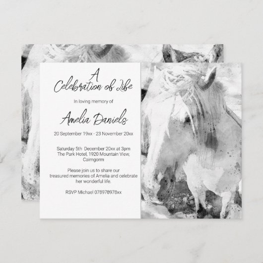 Witte Pony Viering van het Leven Kaart (Voorkant / Achterkant)