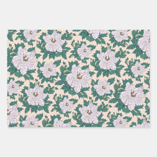 Witte pony's en groene bladeren inpakpapier vel (Voorkant)