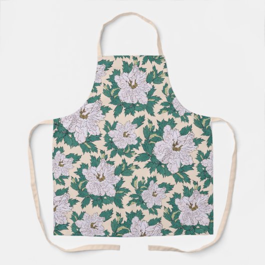 Witte pony's en groene bladeren schort (Voorkant)