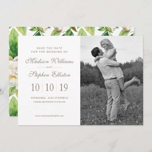 Witte pony's en Leaf-Waterverf - Sla de datum op Save The Date (Voorkant / Achterkant)