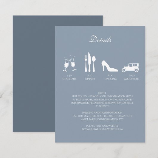 Witte pony's met Dusty Blue DETAILS-uitnodiging Kaart (Voorkant / Achterkant)