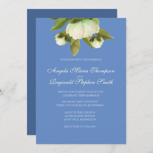 Witte pony's met Provence Blue-uitnodiging Kaart (Voorkant / Achterkant)