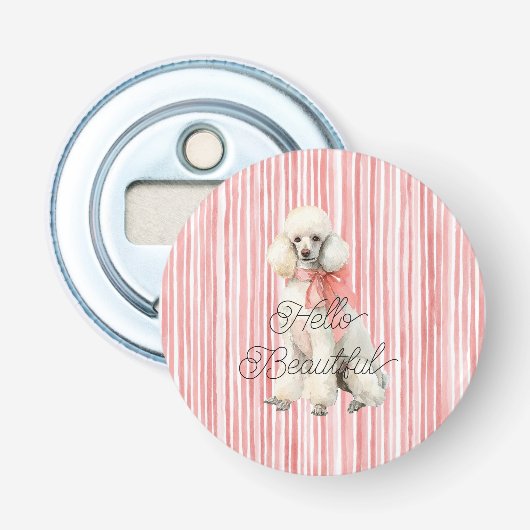 Witte Poodle Hond Hallo Mooi Button Flesopener (Voorkant)