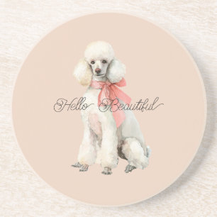Witte Poodle Hond Hallo Mooi Zandsteen Onderzetter
