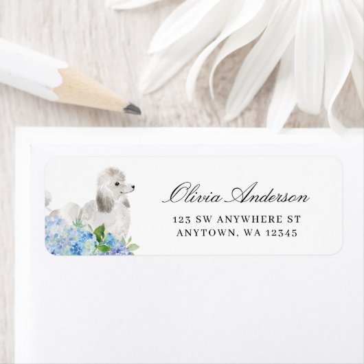 Witte Poodle Hortensia Retouradres Etiket (Insitu)